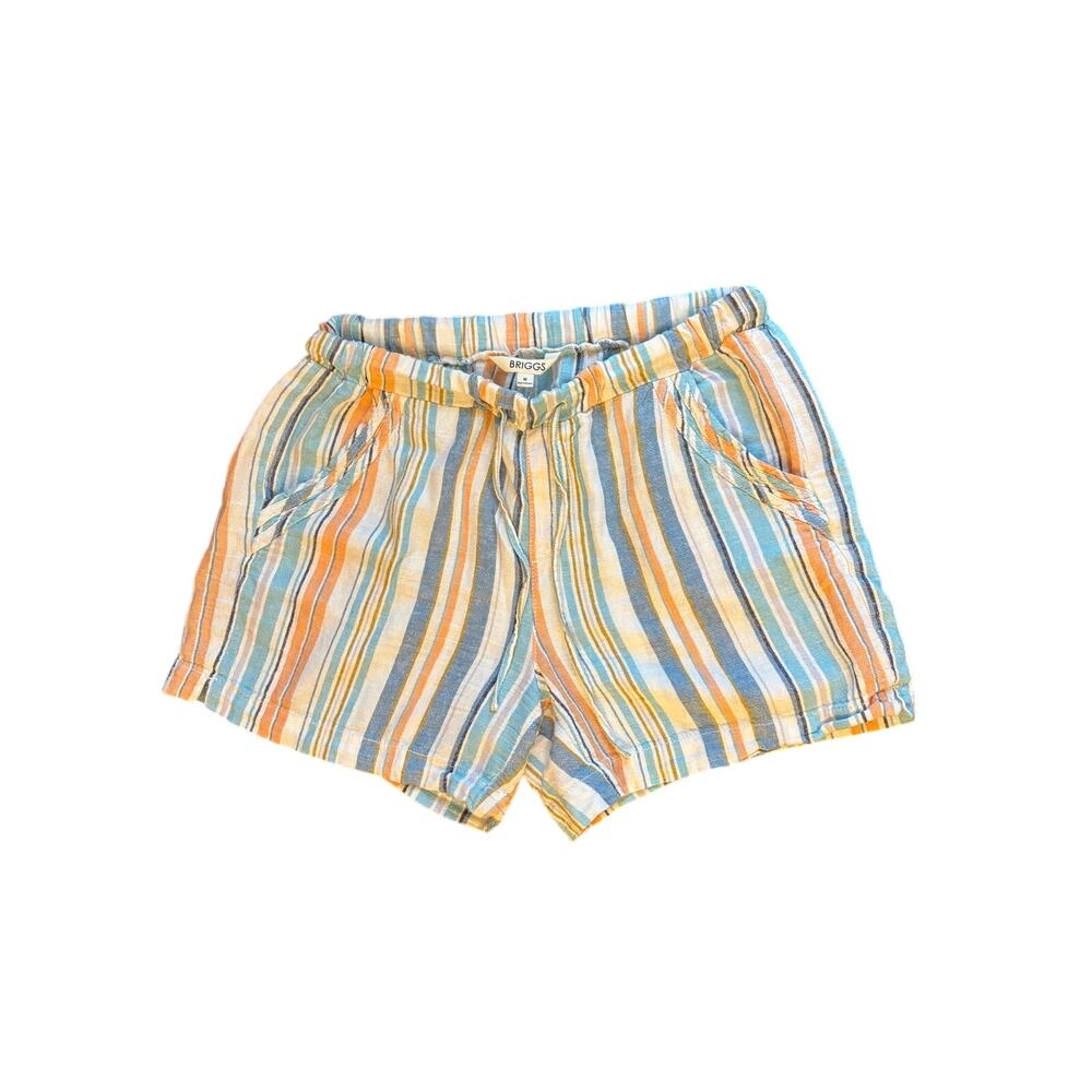 Briggs women’s Sz Medium striped beige linen comfort drawstring shorts